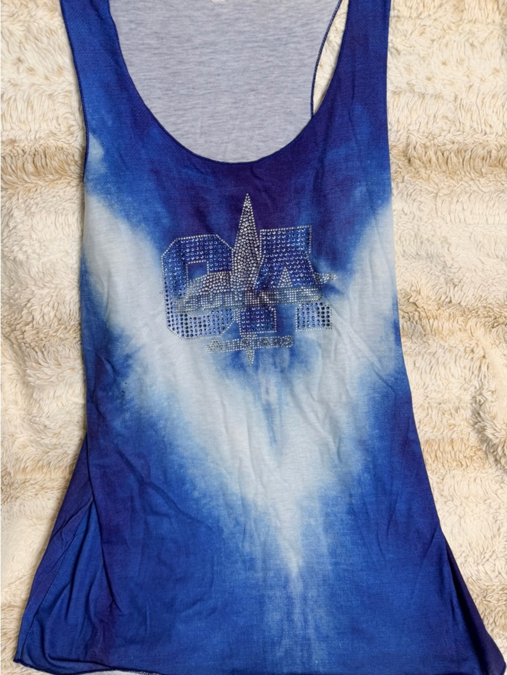 Cali All Stars Blue Tie-Dye Rhinestone Graphic Tank Top